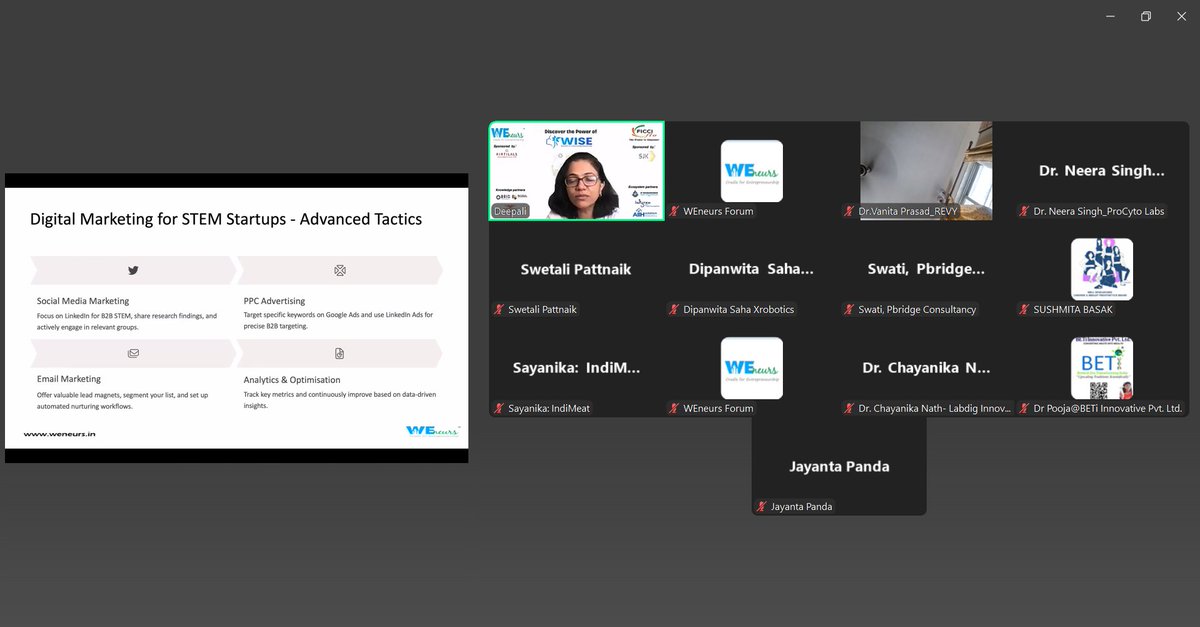 ✅ Session Complete!
Module 7 of #WISECohort with <a href="/MyFurries/">MyFurries</a> CEO Deepali Singh was a masterclass in startup marketing!
🎯 Target audience decoding
📲 Digital marketing on a budget
🔥 Real GTM strategies that work

Thank you for the insights &amp; inspiration! 🙌
#WomenEntrepreneurs
