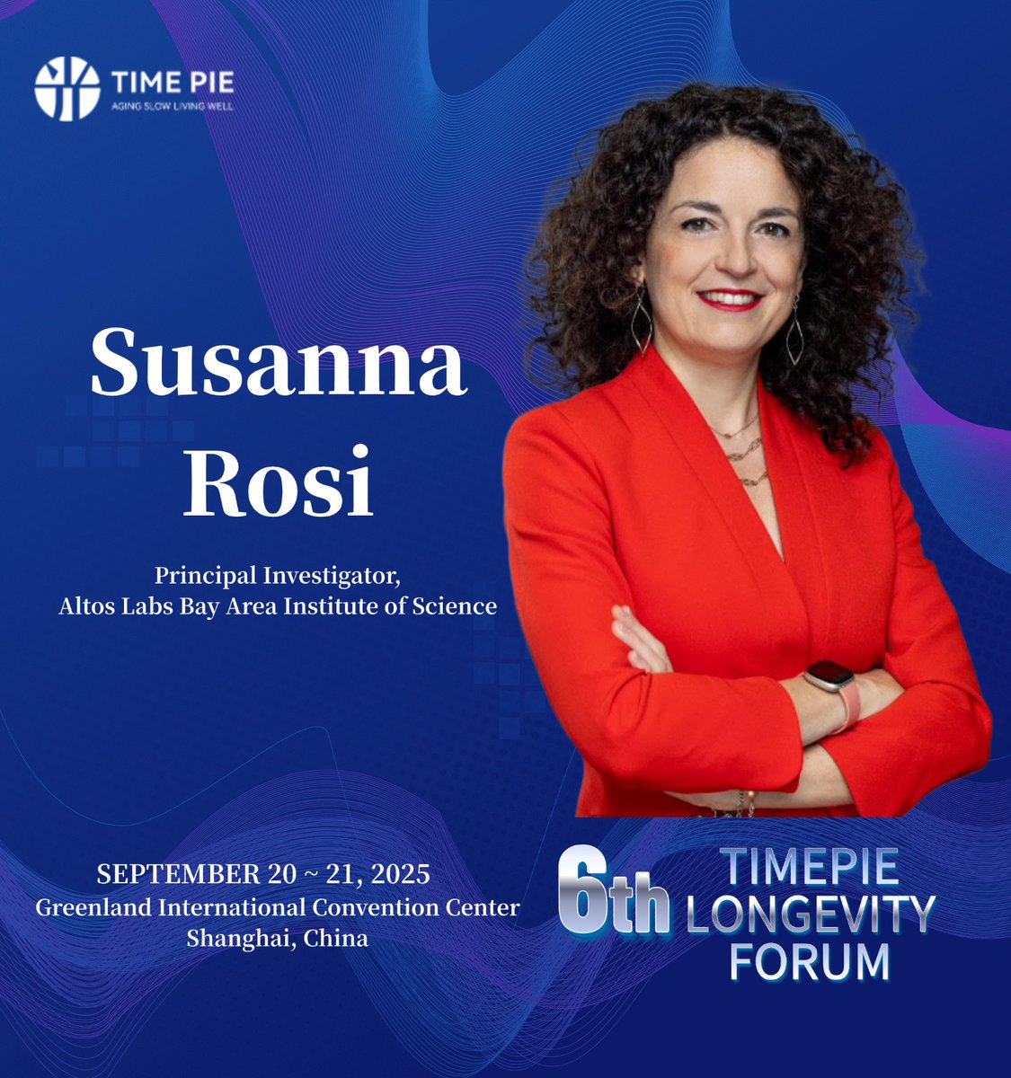 TimePie (focus on anti-aging science) (@timepiechina) on Twitter photo We’re delighted to welcome Dr. Susanna Rosi (<a href="/susanna_rosi/">Susanna Rosi (she/her/lei)</a>), Principal Investigator at Altos Labs Bay Area Institute of Science, as a speaker at #TimepieLongevityForum2025!
She will share insights on "TBI as a Model of Accelerated Aging" with a focus on myeloid cell dynamics. We’re delighted to welcome Dr. Susanna Rosi (<a href="/susanna_rosi/">Susanna Rosi (she/her/lei)</a>), Principal Investigator at Altos Labs Bay Area Institute of Science, as a speaker at #TimepieLongevityForum2025!
She will share insights on "TBI as a Model of Accelerated Aging" with a focus on myeloid cell dynamics.