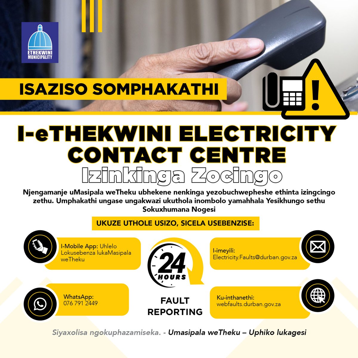 eThekwiniM's tweet image. #UkubikaIzinkingaZikagesi
#ReportingElectricityFaults