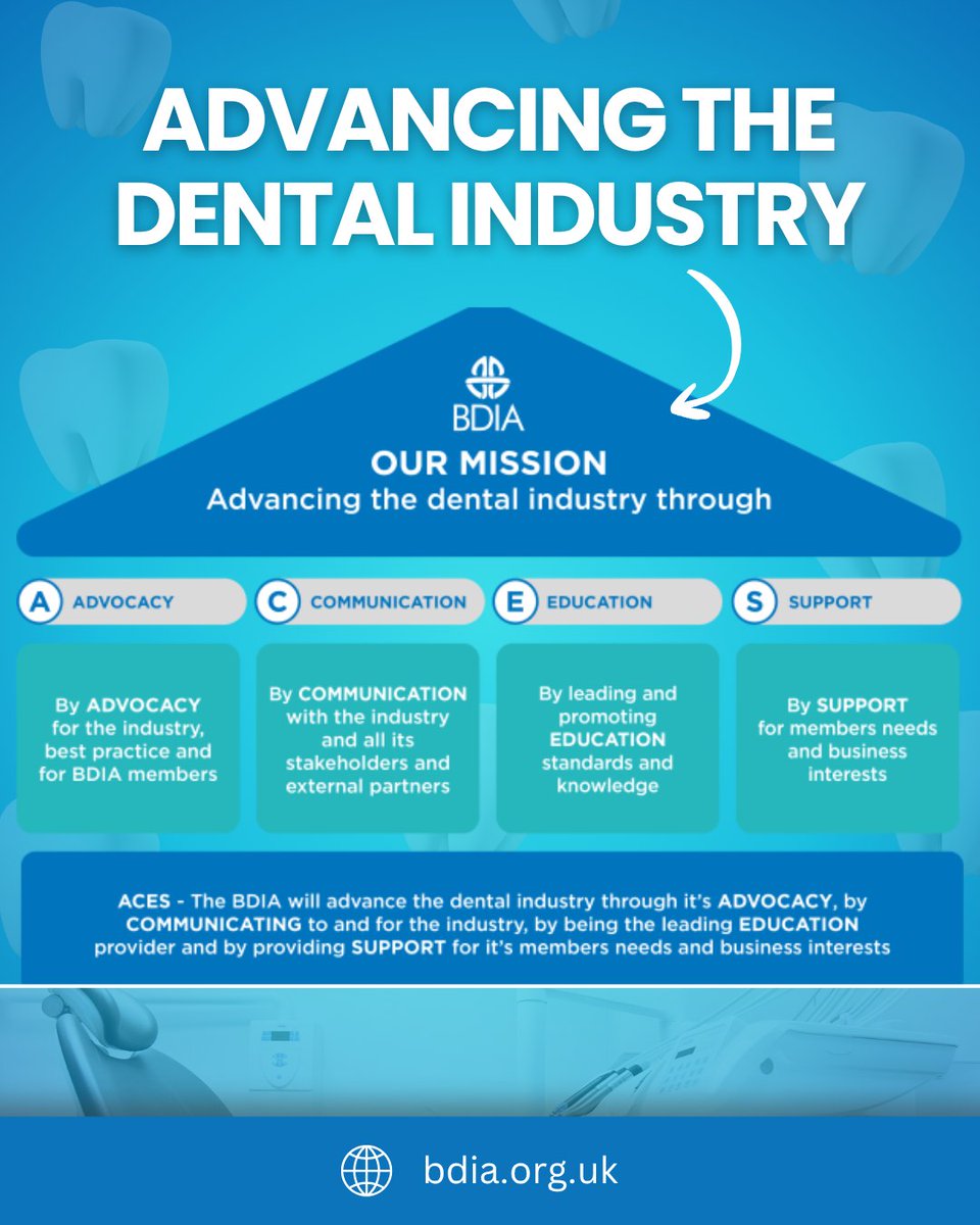 📣 Advancing the Dental Industry

At the BDIA, our mission is clear: to advance the dental industry through our four core pillars – Advocacy, Communication, Education, and Support (ACES).

🔗 Learn more at bdia.org.uk
#DentalIndustry #BDIAVision #ACES #DentistryUK