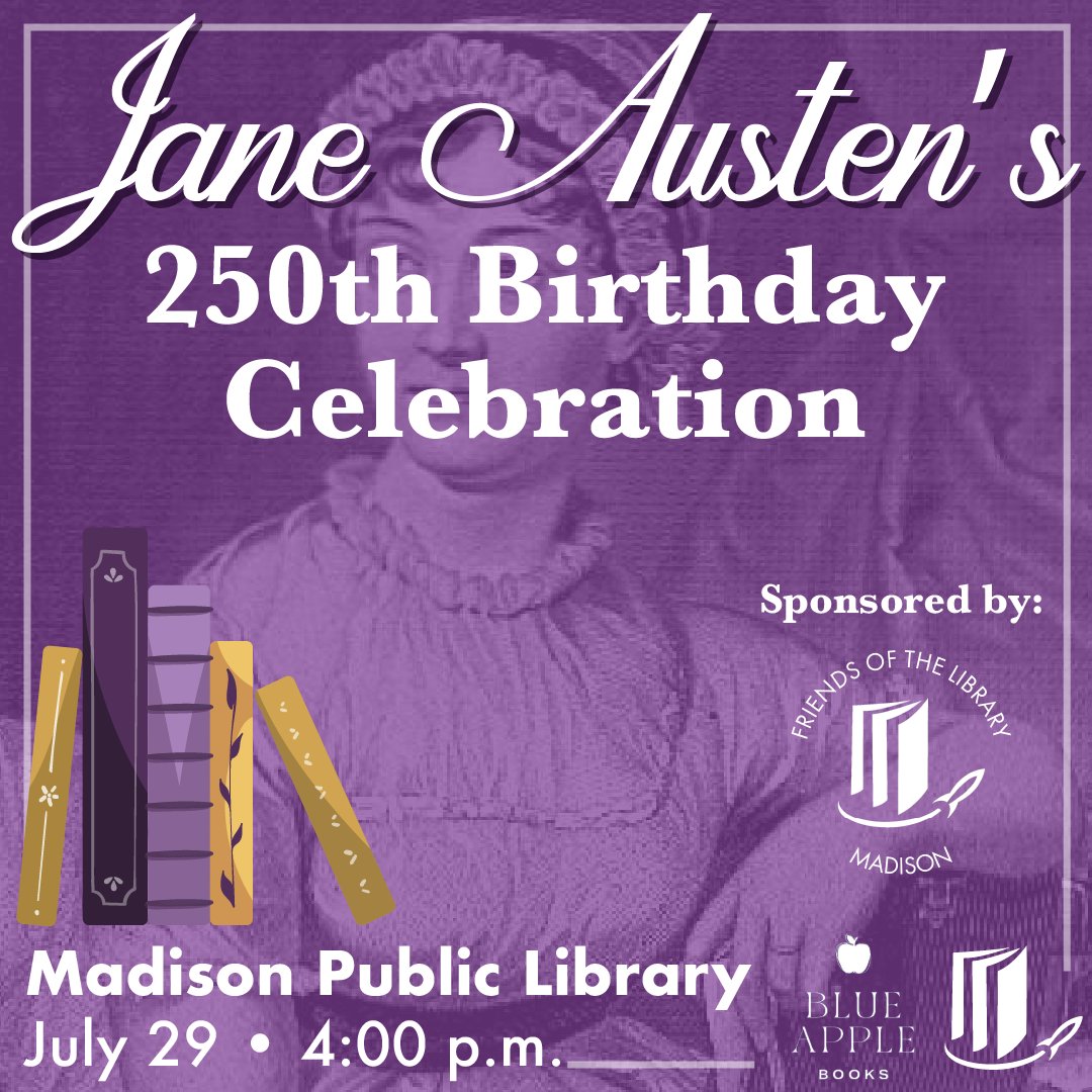 HMCPL's tweet image. 2025 marks the anniversary of Jane Austen&apos;s 250th Birthday! 📚🎂 Join us TOMORROW as we celebrate the life and legacy of Jane Austen, who continues to inspire readers!
#HMCPL #PublicLibrary #JaneAusten #JaneAustenBirthday
