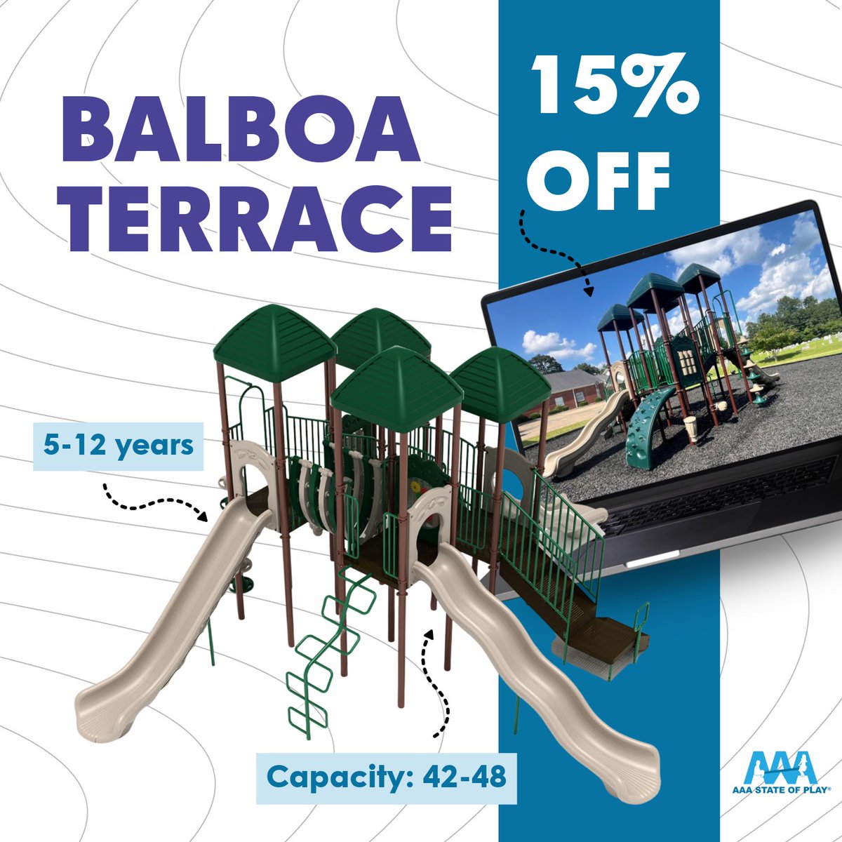 Balboa Terrace is 15% off! 🛝

It is jam-packed with fun, including slides, climbers, and unique features.

Get yours before they're gone!

hubs.la/Q03xJDM30
