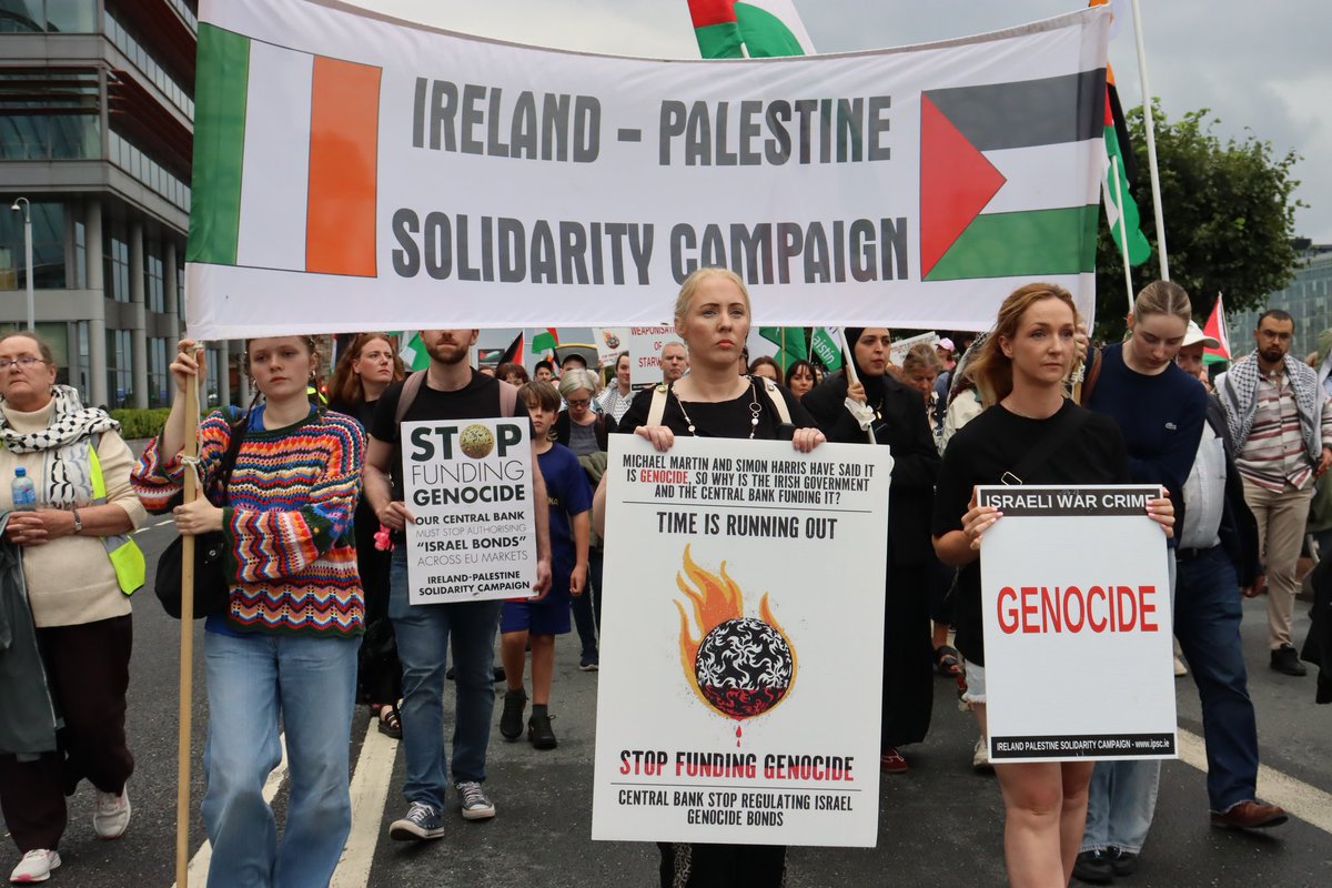 ipsc48's tweet photo. Yesterday we marched from the Central Bank to the Famine Memorial to show the parallels between Ireland’s own history and what is happening in Palestine. We condemn the Central Bank continuing to fundraise for apartheid Israel's genocide of Palestinians. 
#StopStarvingGaza https://t.co/ZtiZCVR2zr