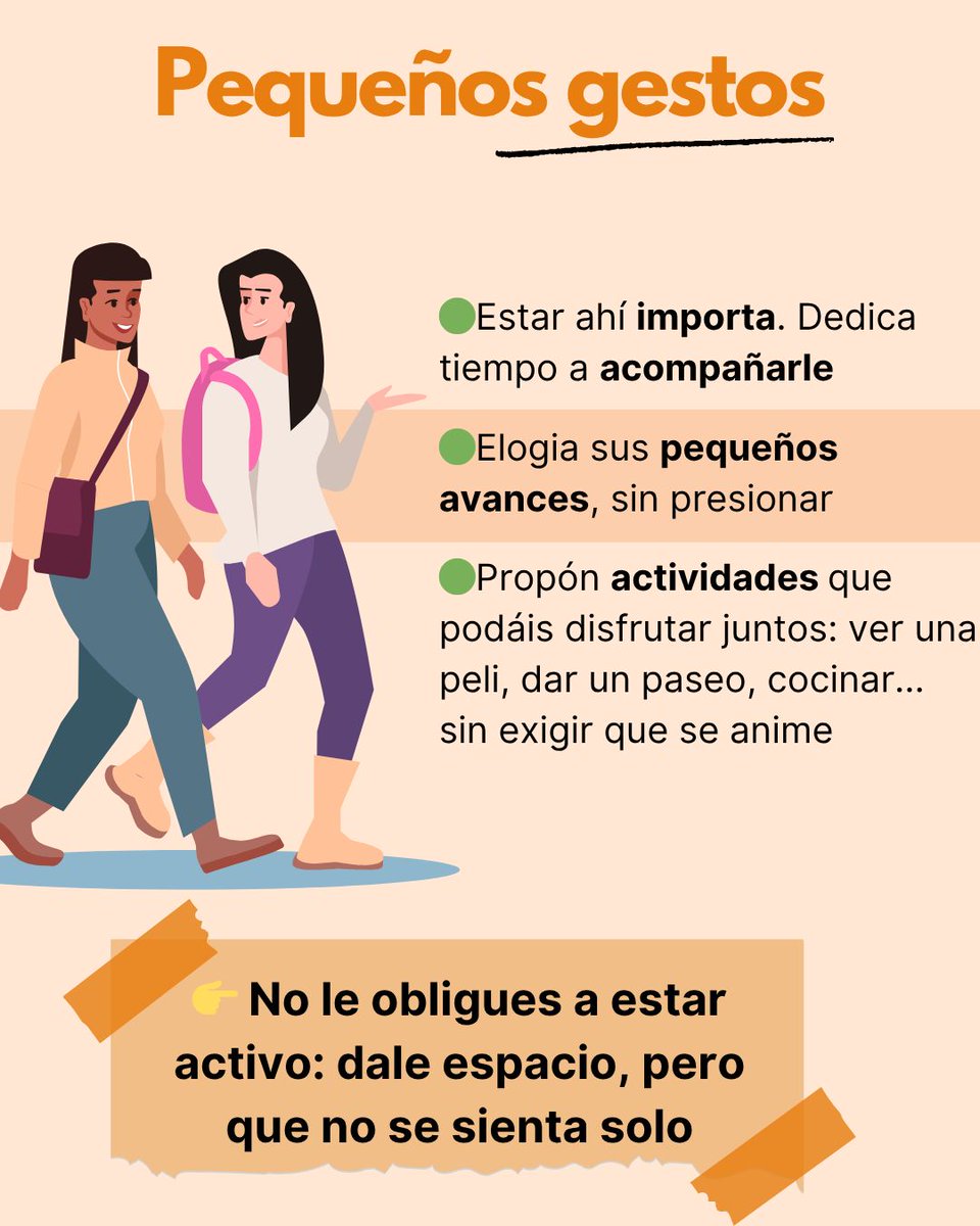 GuiaSalud's tweet image. 🤕¿Tienes un familiar o una persona cercana con depresión y no sabes cómo ayudarle?
👉En este carrusel te damos algunas claves para acompañar sin juzgar y con cuidado también hacia ti.
📘 +info esta GPC🔗 buff.ly/6jHMfCq