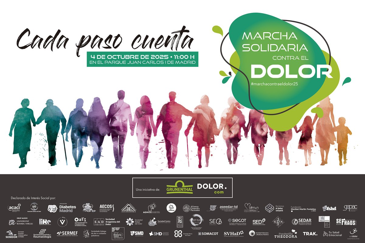 🌟En el marco del mes del #dolor 2025, organizamos la #marchacontraeldolor25, con el apoyo y colaboración de sociedades científicas y asociaciones de pacientes que se unen a esta iniciativa que promueve el #ejercicio moderado
😎¡Inscríbete ya! dolor.com/formacion/cong…