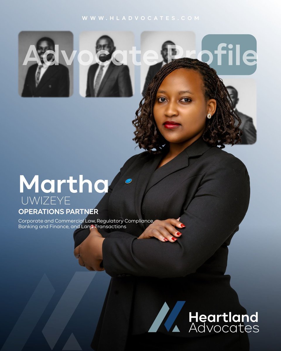 Heartland Advocates (@hladvocatesug) on Twitter photo Introducing our Operations Partner <a href="/MarthaUwizeye/">Martha Uwizeye</a>.
Martha specializes in Banking & Finance, Regulatory Compliance and Land Transactions. Martha is known for her precision and strategic advice on complex contracts and regulatory compliance. #HeartlandAdvocates #LawFirmLaunch Introducing our Operations Partner <a href="/MarthaUwizeye/">Martha Uwizeye</a>.
Martha specializes in Banking & Finance, Regulatory Compliance and Land Transactions. Martha is known for her precision and strategic advice on complex contracts and regulatory compliance. #HeartlandAdvocates #LawFirmLaunch