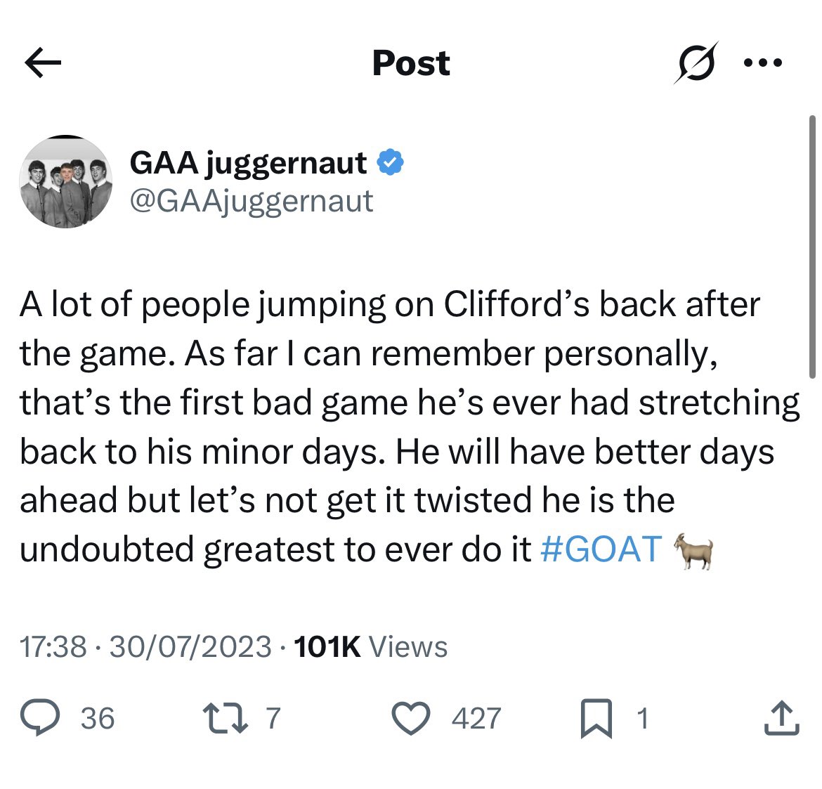 GAAjuggernaut's tweet image. Some of us seen the vision before others. Poor oul Jugger won’t get any credit for it, but not for the first time, Jugg was ahead of the curve.