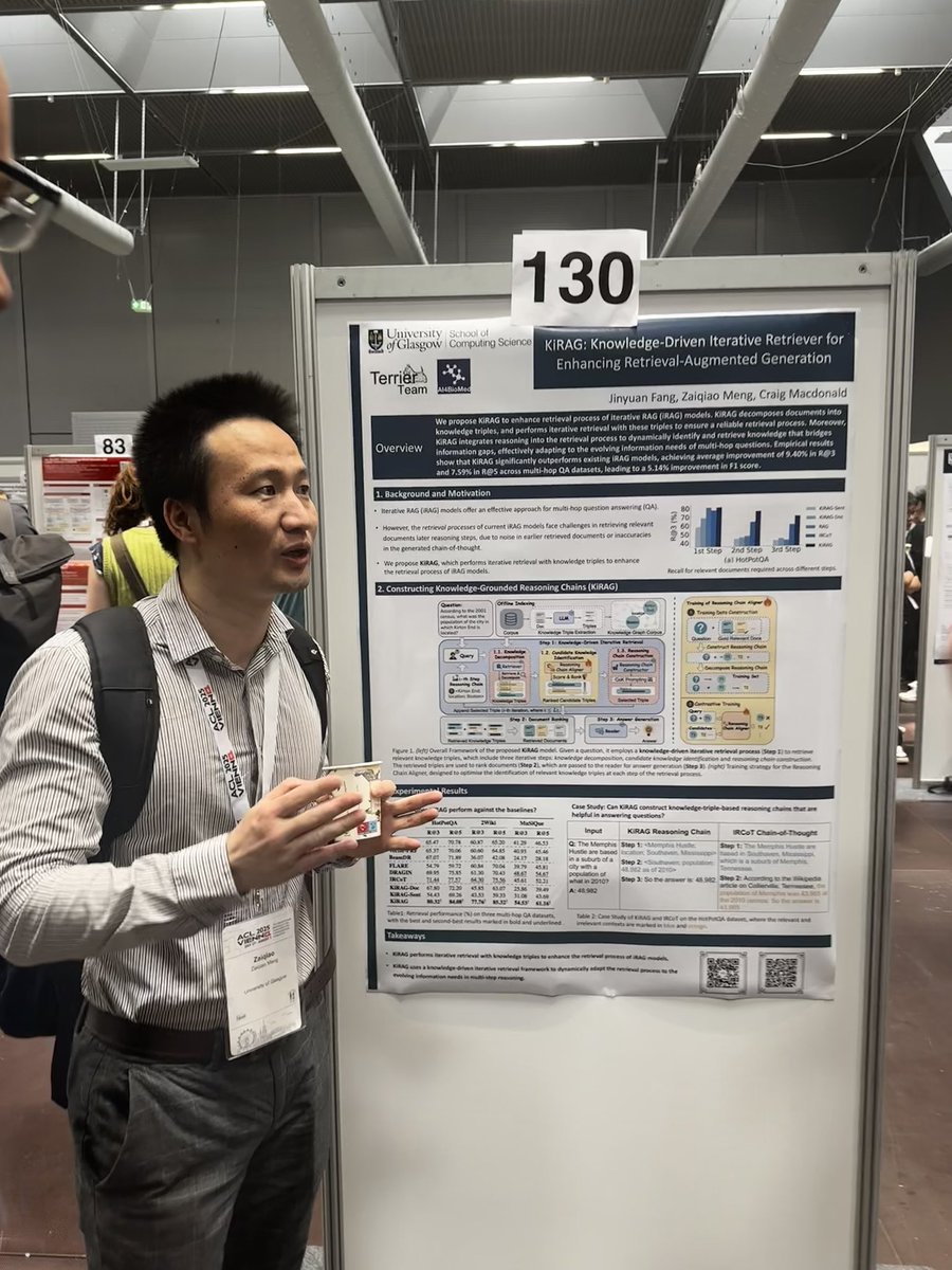 _xizhang's tweet image. ๐ข Come by Poster #130 right now at #ACL2025NLP ! @mengzaiqiao is here!
KiRAG: Knowledge-Driven Iterative Retriever for Enhancing Retrieval-Augmented Generation ๐๐
w/ @JinyuanF and @craig_macdonald โ donโt miss the deep dive into knowledge-grounded retrieval!
@ir_glasgowโฆ