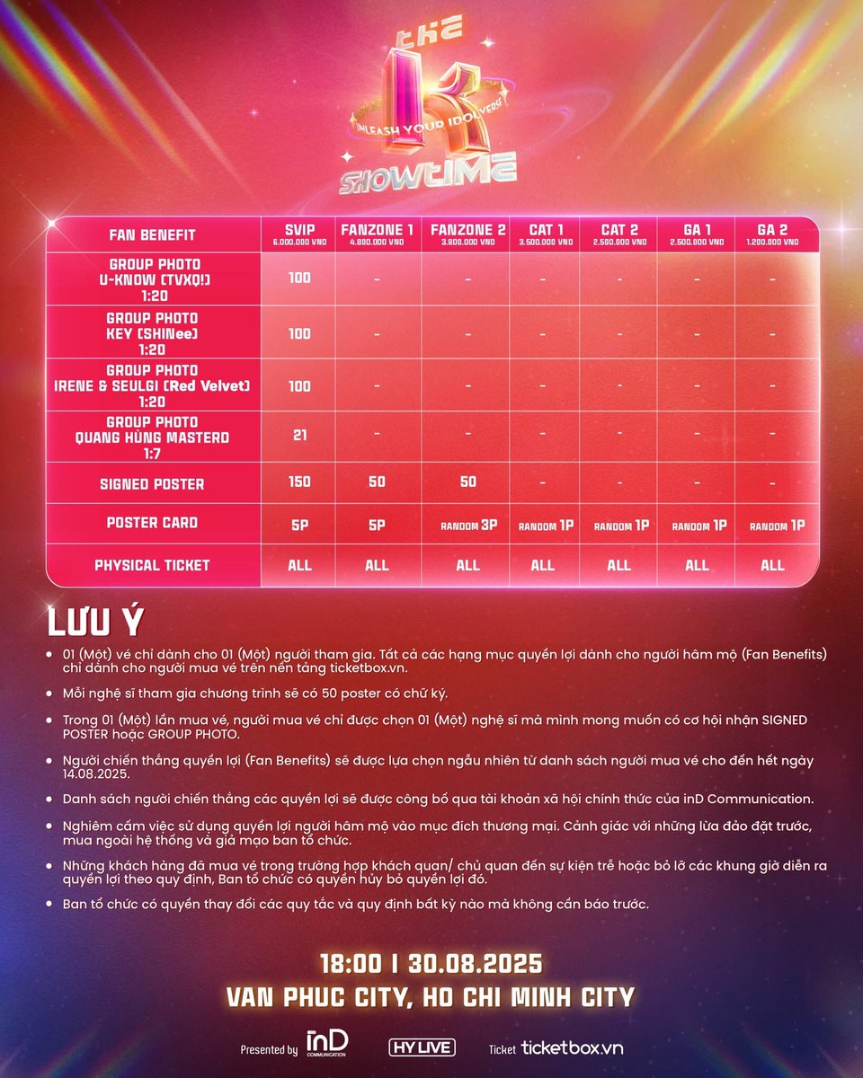 seulgifood's tweet image. The K-Showtime Ticket prices & Benefits
Ticket on sale: 02/08 10AM (ICT)
ticketbox.vn