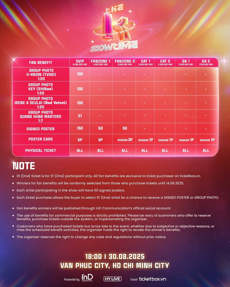 seulgifood's tweet image. The K-Showtime Ticket prices & Benefits
Ticket on sale: 02/08 10AM (ICT)
ticketbox.vn