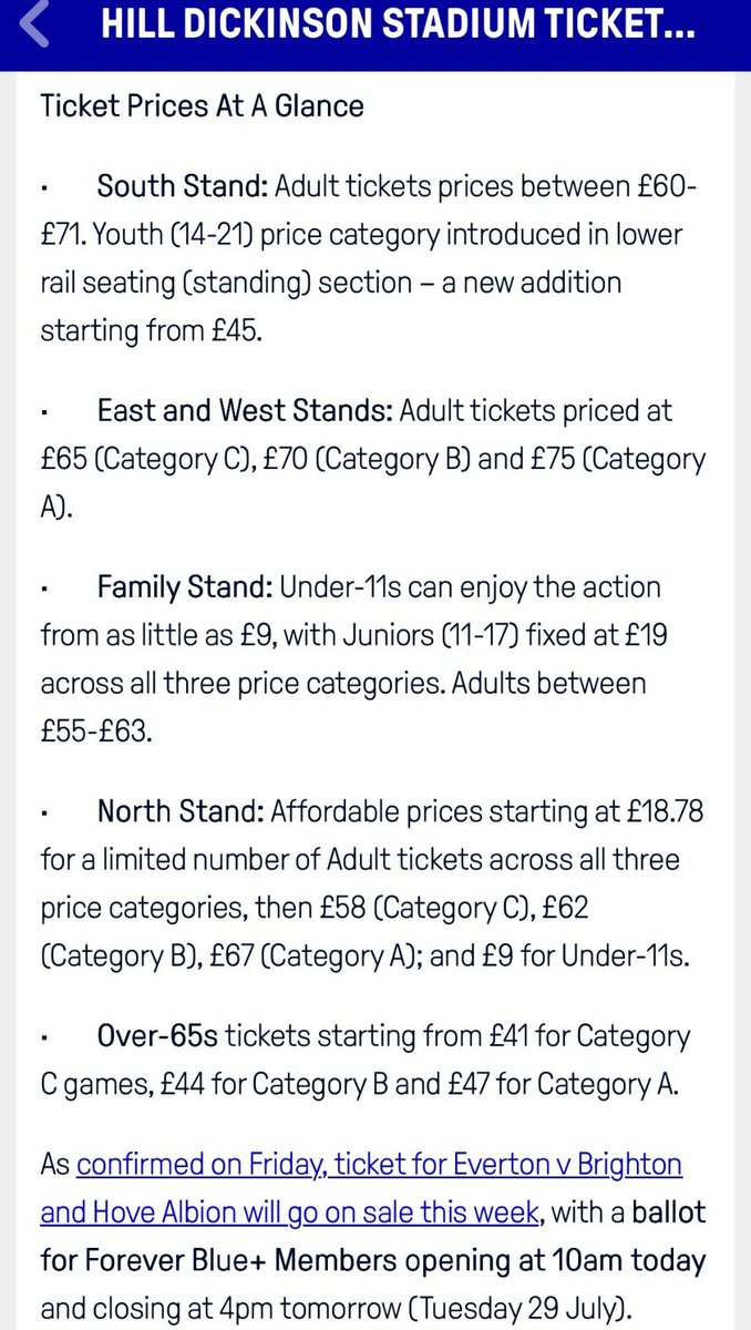 🎫 Ticket prices for the forthcoming season at Hill Dickinson Stadium.

What are your thoughts Evertonians?