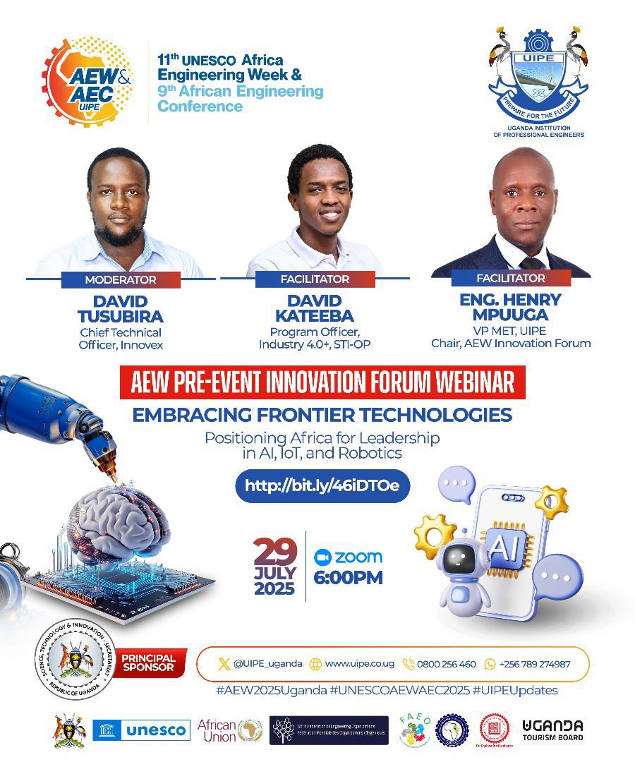 Mark Your Calendars!
Join us for an insightful webinar on Embracing Frontier Technologies this Tuesday, 29th July at 6:00 PM (EAT).

Discover how innovations at the edge of science and technology are shaping the future of engineering, sustainability, and development across