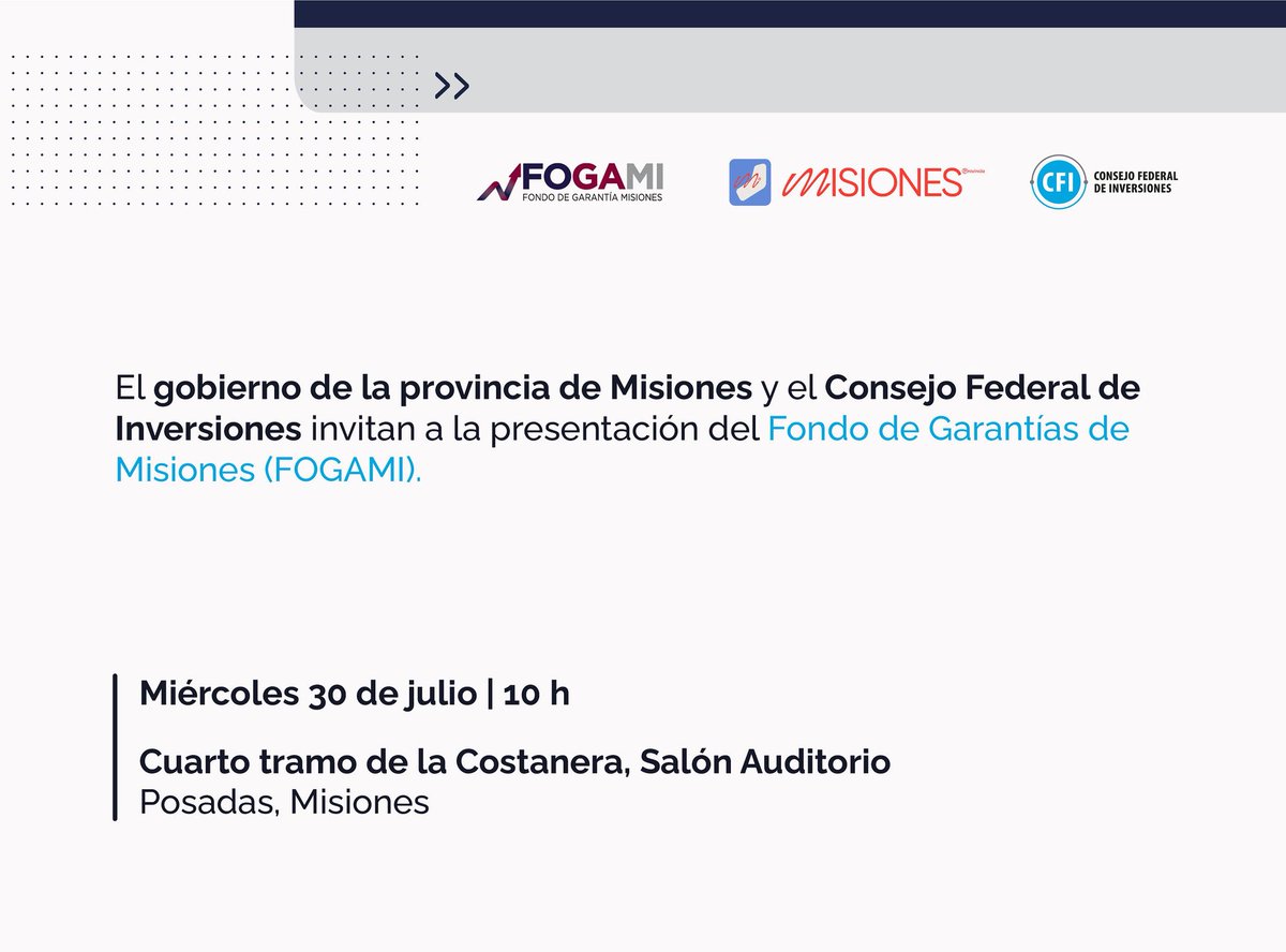 EL PRÓXIMO MIÉRCOLES, GOBERNADOR PASSALACQUA E IGNACIO LAMOTHE PRESENTARÁN EL FONDO DE GARANTÍAS DE MISIONES

El próximo miércoles 30 de julio a las 10 hs. se llevará a cabo la presentación del Fondo de Garantía de Misiones #FOGAMI, la nueva herramienta financiera del Gobierno de