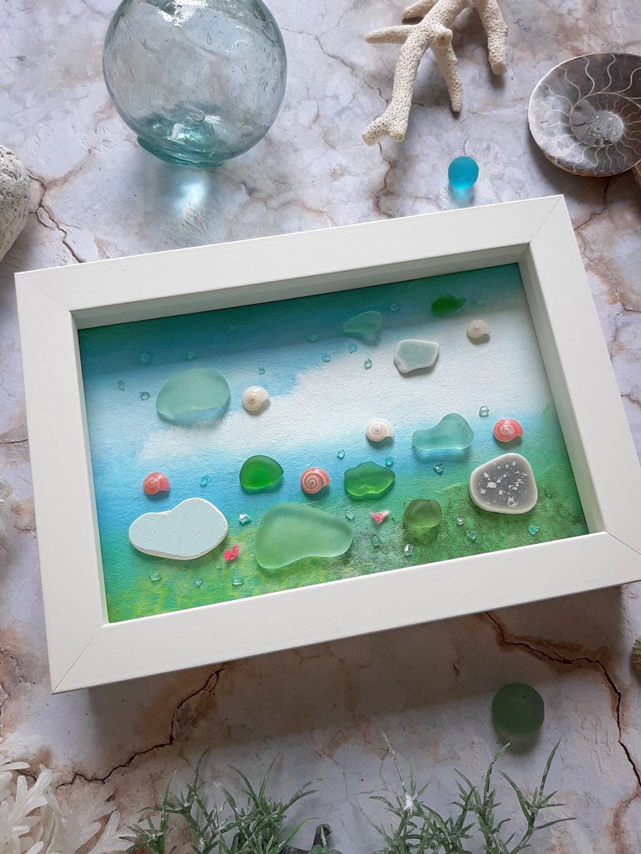 【潤子】作品２点❀シーグラスアート whale #シーグラスアート#シーグラスアート作品#シーグラス#海