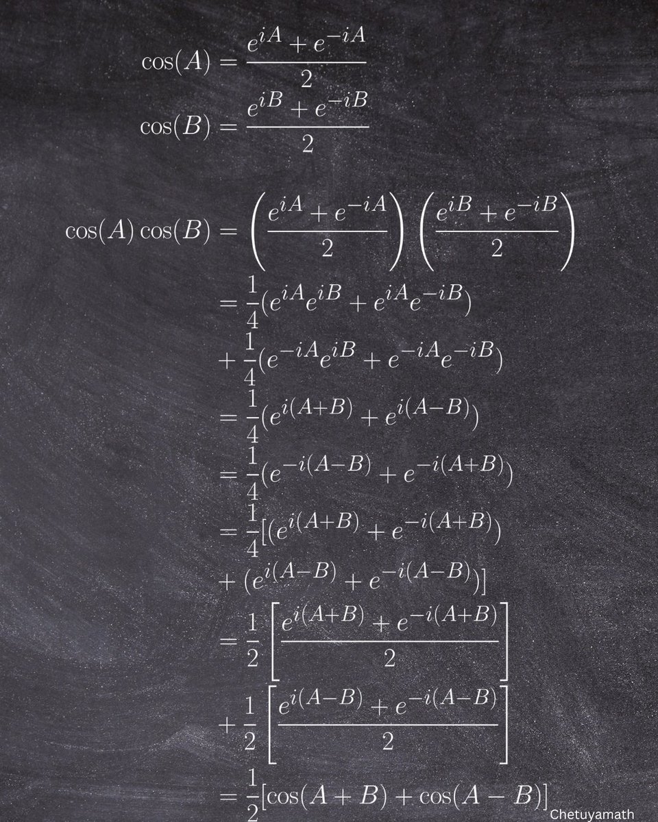 ChetuyaGamma's tweet image. Using the beautiful Euler's formula to establish the Product to Sum Identities in Elementary Trigonometry.
#math