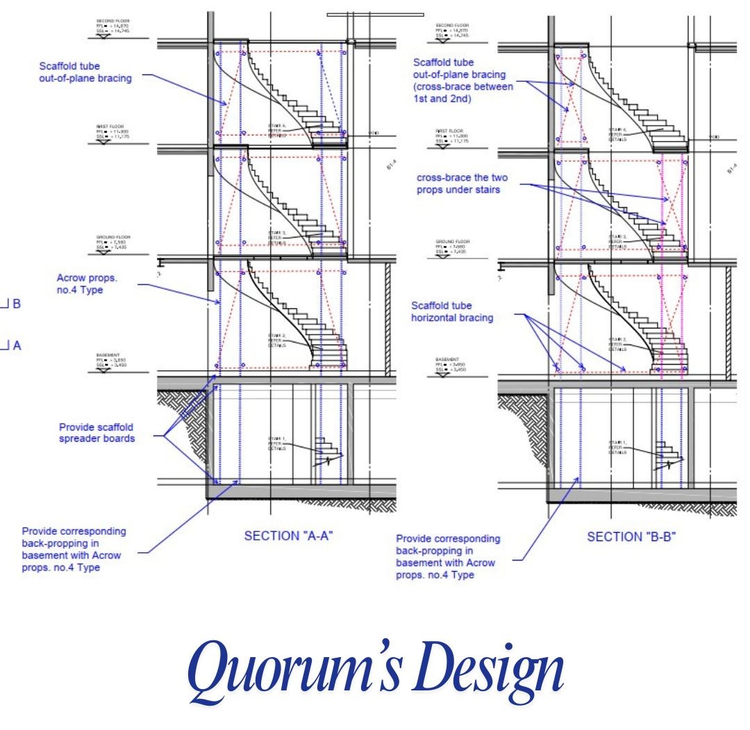 Our engineers have been working hard alongside our friends at #MalciConstruction to develop #TemporaryWorksDesigns for the stair landings in a #London property.

Take a look at Quorum’s designs!

#StructuralEngineering #EngineeringDesign #LondonConstruction #Teamwork