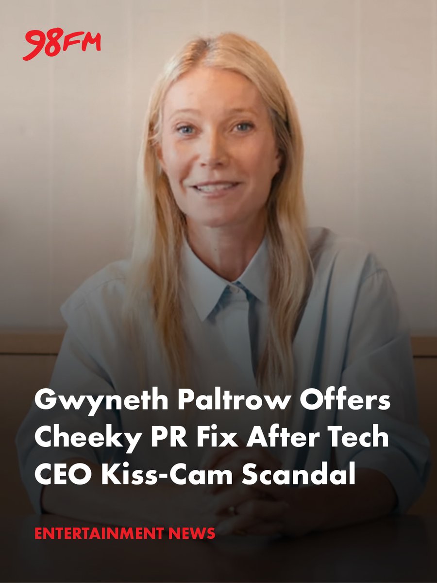 98FM (@98fm) on Twitter photo Wild PR move from Astronomer! 💥
After CEO & HR chief were caught canoodling at a Coldplay concert “kiss cam,” the company hired Gwyneth Paltrow—yes, Chris Martin’s ex—as a spoof spokesperson.
🔗 Read more on 98FM.com
📸 credit: <a href="/astronomerio/">Astronomer</a> via Instagram Wild PR move from Astronomer! 💥
After CEO & HR chief were caught canoodling at a Coldplay concert “kiss cam,” the company hired Gwyneth Paltrow—yes, Chris Martin’s ex—as a spoof spokesperson.
🔗 Read more on 98FM.com
📸 credit: <a href="/astronomerio/">Astronomer</a> via Instagram