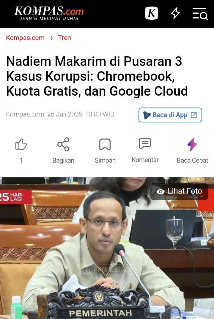 Presiden Prabowo, kayaknya sudah waktunya nih libatkan Kejaksaan untuk audit total Kemendikbud era Nadiem.

- Buka semua datanya.
- Telusuri jejak uangnya.
- Tindak siapapun yg bermain di proyek ini.

Good governance tetap harus ditegakkan, meski dari kebijakan masa lalu 🙂