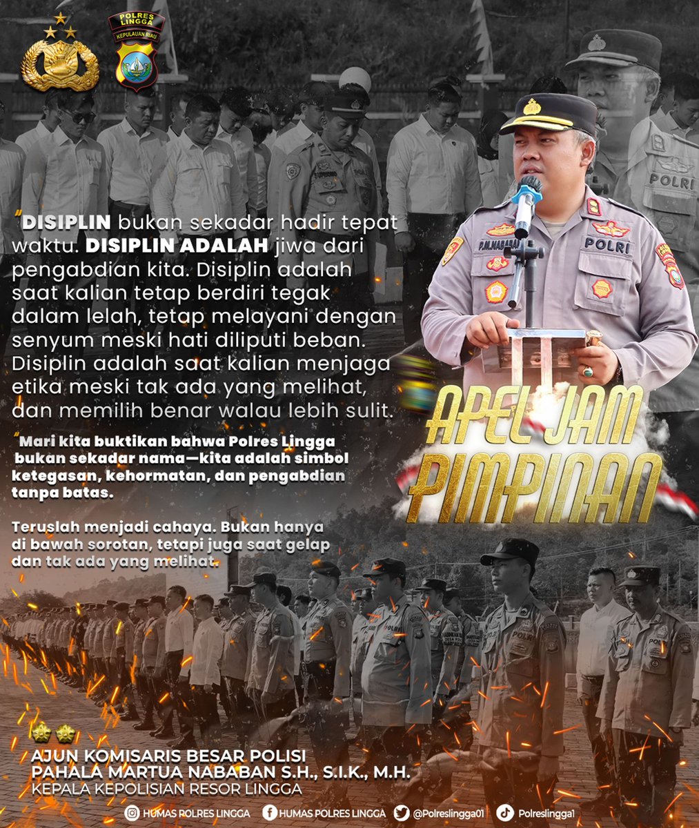 Trianjr45's tweet photo. “APEL JAM PIMPINAN KAPOLRES LINGGA”

@humaspoldakepri
@divisihumaspolri
@humaspolreslingga
@spripimpoldakepri
@polisi_indonesia https://t.co/dAJpKJbrpY