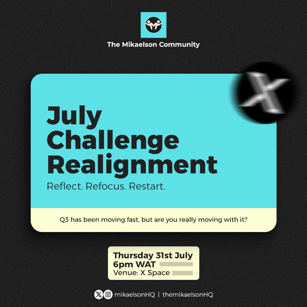 mikaelsonHQ's tweet image. Q3 has been moving fast, but are you really moving with it?
This Thursday, we’re hosting a reflective Twitter Space to ask:
✅ Where am I?
✅ What’s working?
✅ What’s draining me?
✅ What must change before Q4?
⏰ Set your reminder. Bring your journal.
