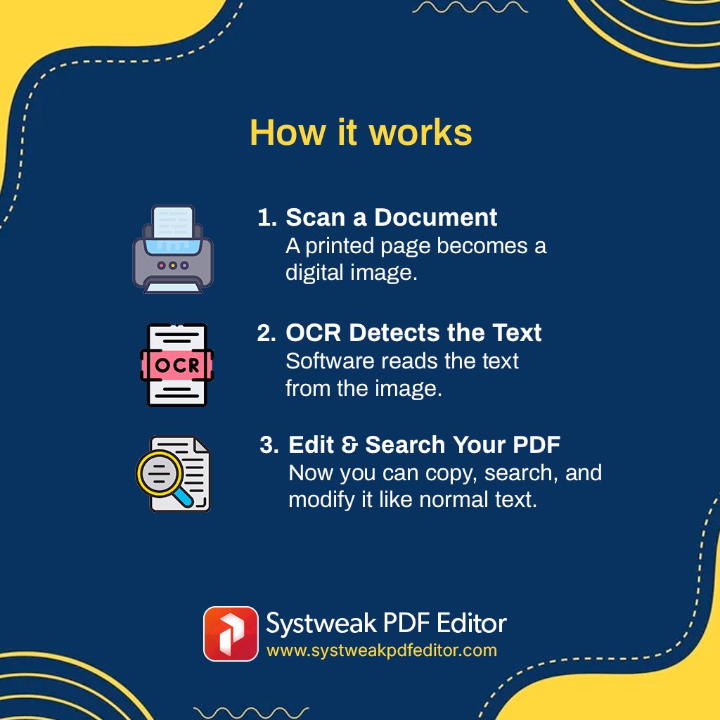 systweak's tweet image. 📷 What is OCR in PDFs?

It’s Optical Character Recognition – a smart feature that turns scanned images or handwritten documents into editable, searchable text. 📷📷 With Systweak PDF Editor.

Download Here @ systweakpdfeditor.com/?utm_source=sy…

#OCR #PDFEditor #Systweak #SmartEditing