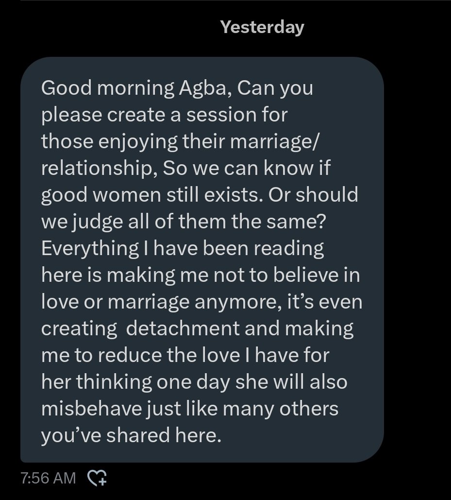 jon_d_doe's tweet image. Do not let what you read here about marriages or failed relationships deter you from believing in yourself, that your marriage won&apos;t work.

No one goes to the hospital if they&apos;re not sick.

Learn from their mistakes, &amp;amp; hope for the best.

End.