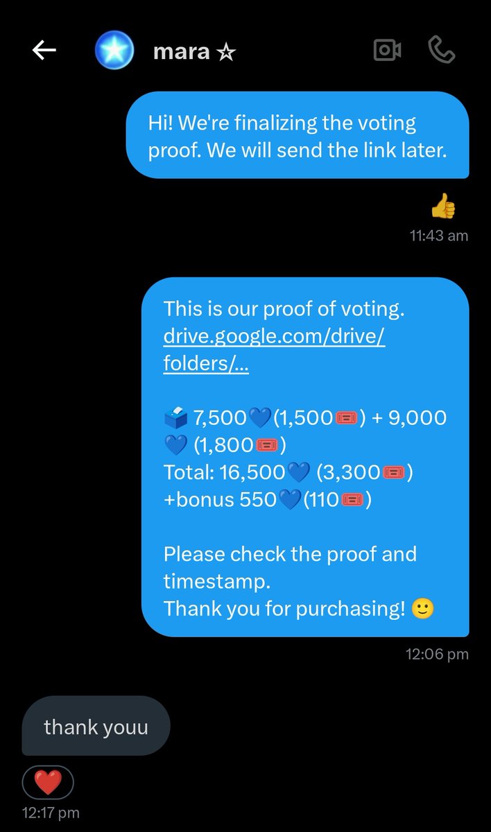 VVTSales's tweet image. 16,500💙/3,300🎟️ (+bonus 550💙/110🎟️) for #TXT on IDOLCHAMP for SHOW CHAMPION PRE-VOTING
Purchase by @luuvmazee
Thank you for trusting us!
#VVTProofs
🔗drive.google.com/drive/folders/…