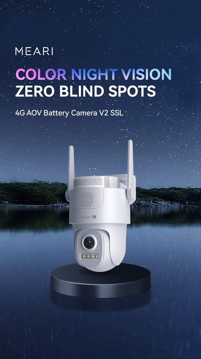MeariGlobal's tweet photo. MEARI Smart 4G AOV Battery Camera V2 SSL!:
Super Color Night Vision, AI Detection (30M range), solar-powered forever battery, and 3MP PTZ—no WiFi or power needed! 📡💾 Store footage locally or in the cloud, remotely monitor via the MEARI app, and communicate with two-way audio. https://t.co/2qlGhRoKB7