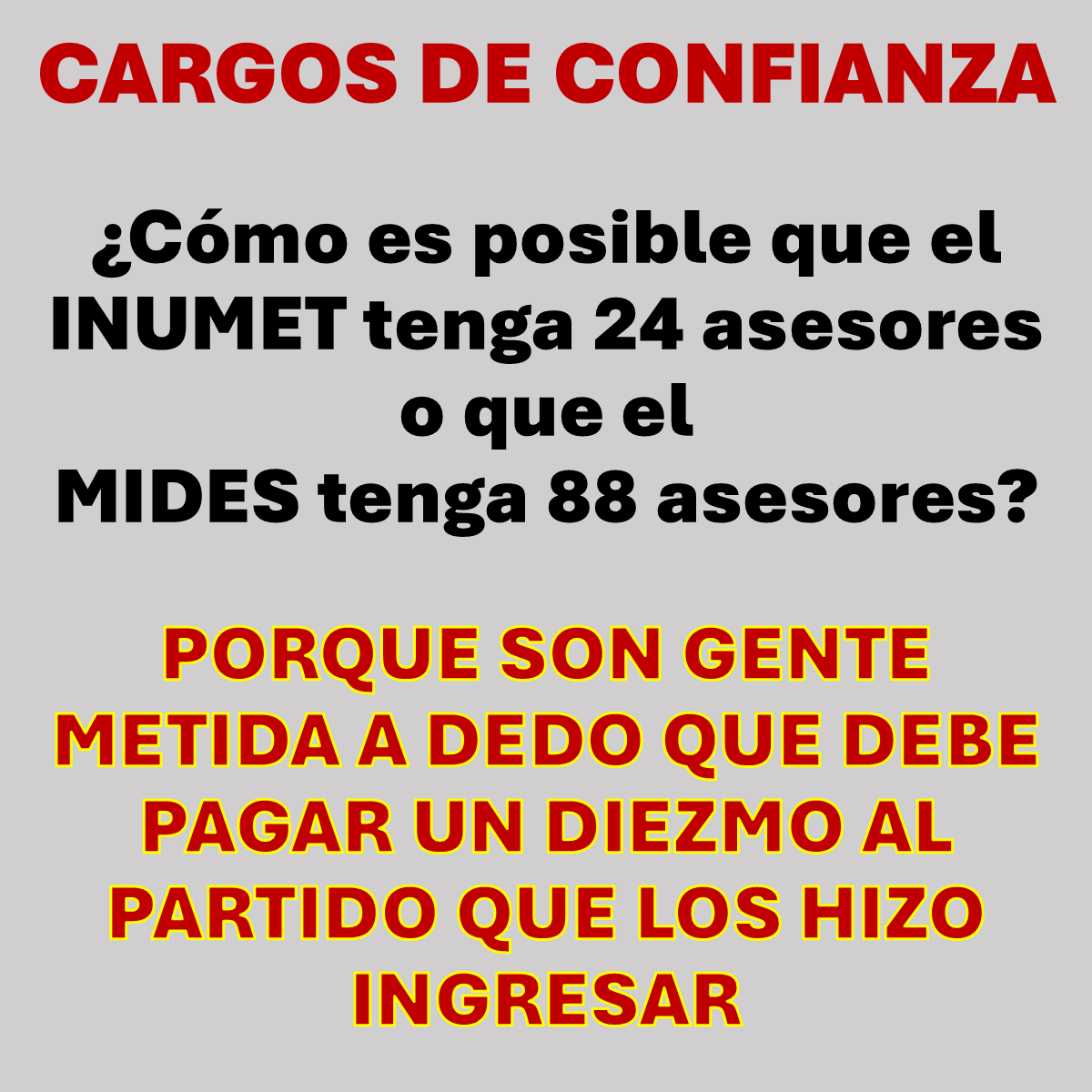 SeUruguay's tweet image. ESTAFA
¿Cómo es posible que haya tantos &quot;cargos de confianza&quot; ingresados a dedo por los partidos políticos?

Dos ejemplos, el MIDES, y el INUMET
Dos organismos que no deberían existir. Miles de empleados entre ambos... y aún así, más de 100 &quot;asesores&quot; ingresados para pagar diezmo