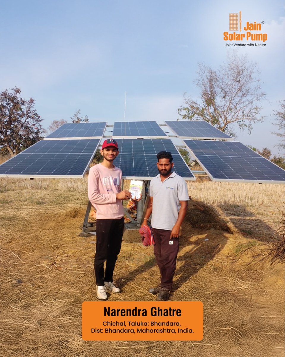 Jain Solar (@jainsolar) on Twitter photo 🌞 Meet Narendra Ghatre from Bhandara, Maharashtra —
Narendra turned to the sun — and never looked back.
With Jain Solar Pumps, his fields now stay green, his work runs smooth, and his savings grow with every sunrise. 💧🌿
✅ No electricity hassle
✅ No diesel cost
✅ Just 🌞 Meet Narendra Ghatre from Bhandara, Maharashtra —
Narendra turned to the sun — and never looked back.
With Jain Solar Pumps, his fields now stay green, his work runs smooth, and his savings grow with every sunrise. 💧🌿
✅ No electricity hassle
✅ No diesel cost
✅ Just