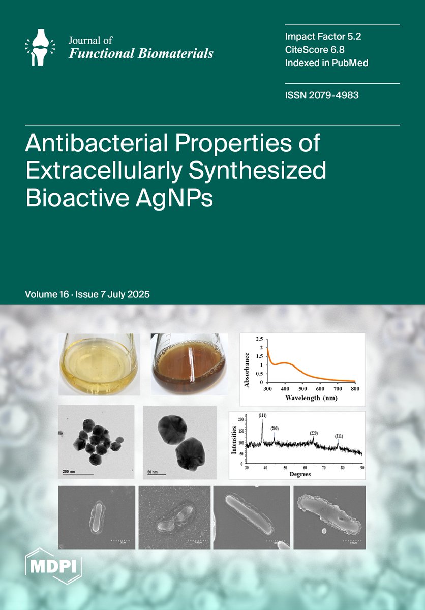 JFB_MDPI's tweet image. 📢Welcome to check and read all 40 papers published in Issue 7, Volume 16, July 2025. 

✅The culture supernatant of strain MAHUQ-41 was employed for a simple and eco-friendly synthesis of #biofunctional silver #nanoparticles (AgNPs).

⭐Link: brnw.ch/21wUt3w

#MDPI