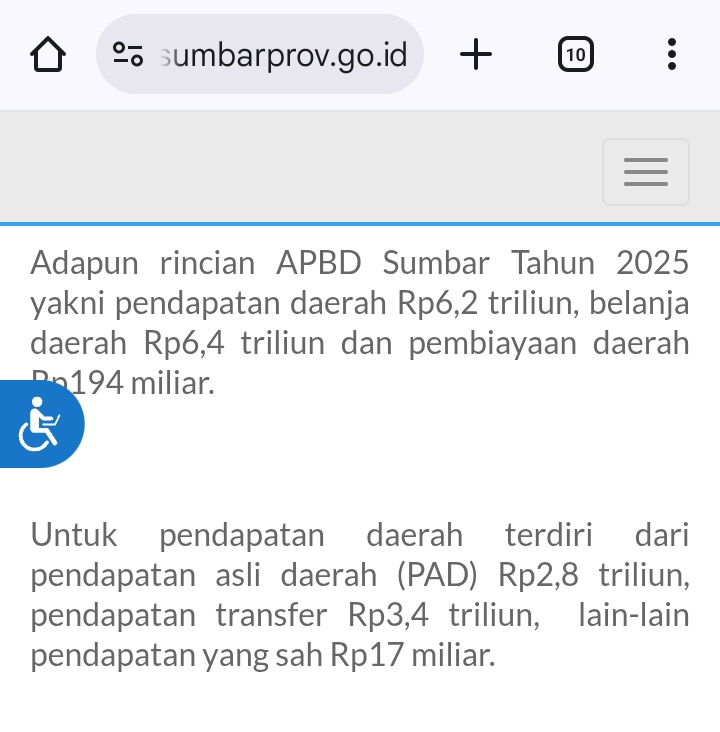 <a href="/jambul255/">Jambul255</a> <a href="/WisanggeniLagi/">Wisanggeni</a> <a href="/andreasharsono/">Andreas Harsono</a> APBD itu berasal dari PAD, Transfer dr pusat, DAU, DAK. Kalau kita ambil web resmi pemprov Sumbar ini. Pendapatan asli daerah sumbar itu cuma menyumbang 2,8 T dari total APBD. 
Sisanya, Provinsimu yg agung itu hidup dari sumbangan pajak seluruh rakyat Indonesia.