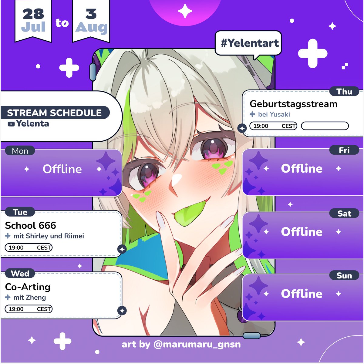 yelentaaa's tweet image. Letzter Streamplan vor Urlaub💚
Wir gehen nochmal in die verfluchte Schule zusammen mit @ShirleyHolmez und @Riimei_VT
Außerdem Co-Arten und worken wir mit @ZhenganuOwO
Am Donnerstag wird gefeiert bei der lieben @YusakiKirin in REPO mit ganz vielen Süßis &lt;3
Ab dem 1.8. gehts…