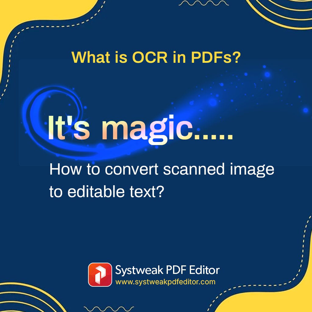 systweak's tweet image. 📷 What is OCR in PDFs?

It’s Optical Character Recognition – a smart feature that turns scanned images or handwritten documents into editable, searchable text. 📷📷 With Systweak PDF Editor.

Download Here @ systweakpdfeditor.com/?utm_source=sy…

#OCR #PDFEditor #Systweak #SmartEditing