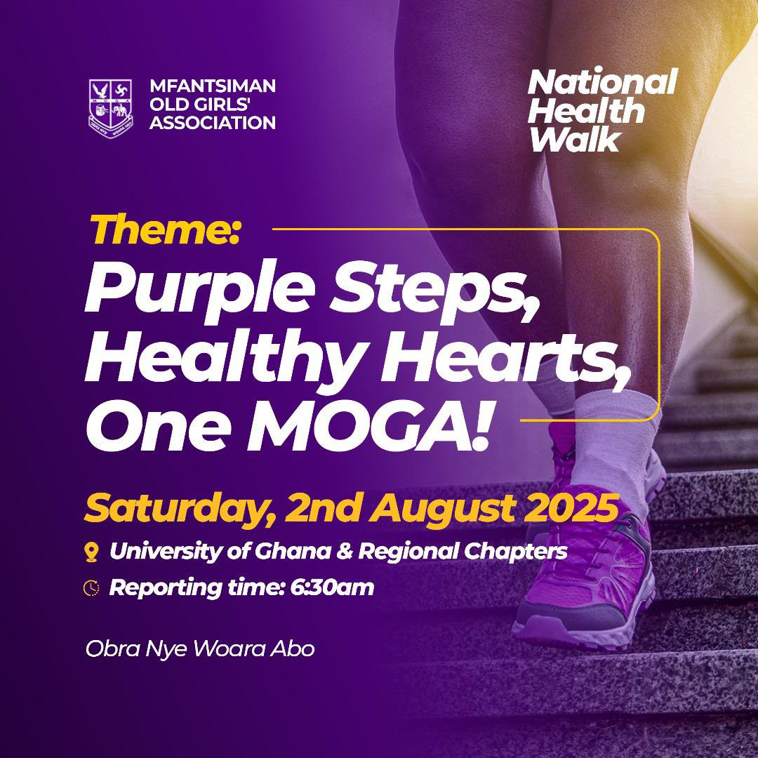 MOGA_OfficialGh's tweet photo. Our theme unveiled…📣
*Purple Steps, Healthy Hearts, One MOGA*

Lace up and get ready to walk! 🏃‍♀️
*Obra Nye Woara Abo!*

#MOGAHealthWalk2025
#TogetherWeCan 
#OneMOGA https://t.co/3rgFPz1J6h