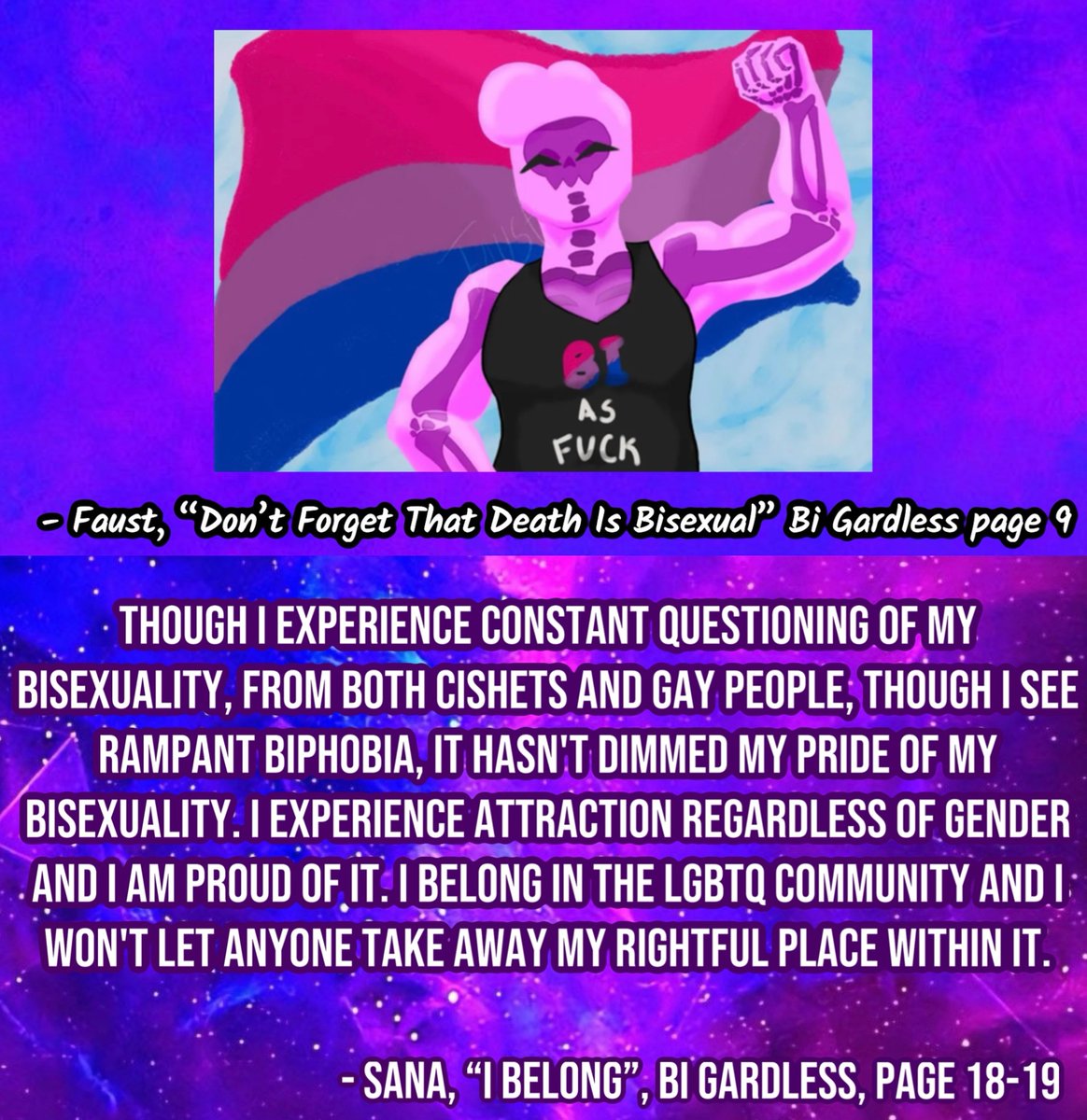 BiGardless's tweet image. Excerpts from Bi Gardless! Hope you enjoy these peeks at the writing and art! Read the full version from the link in my bio! 💜
