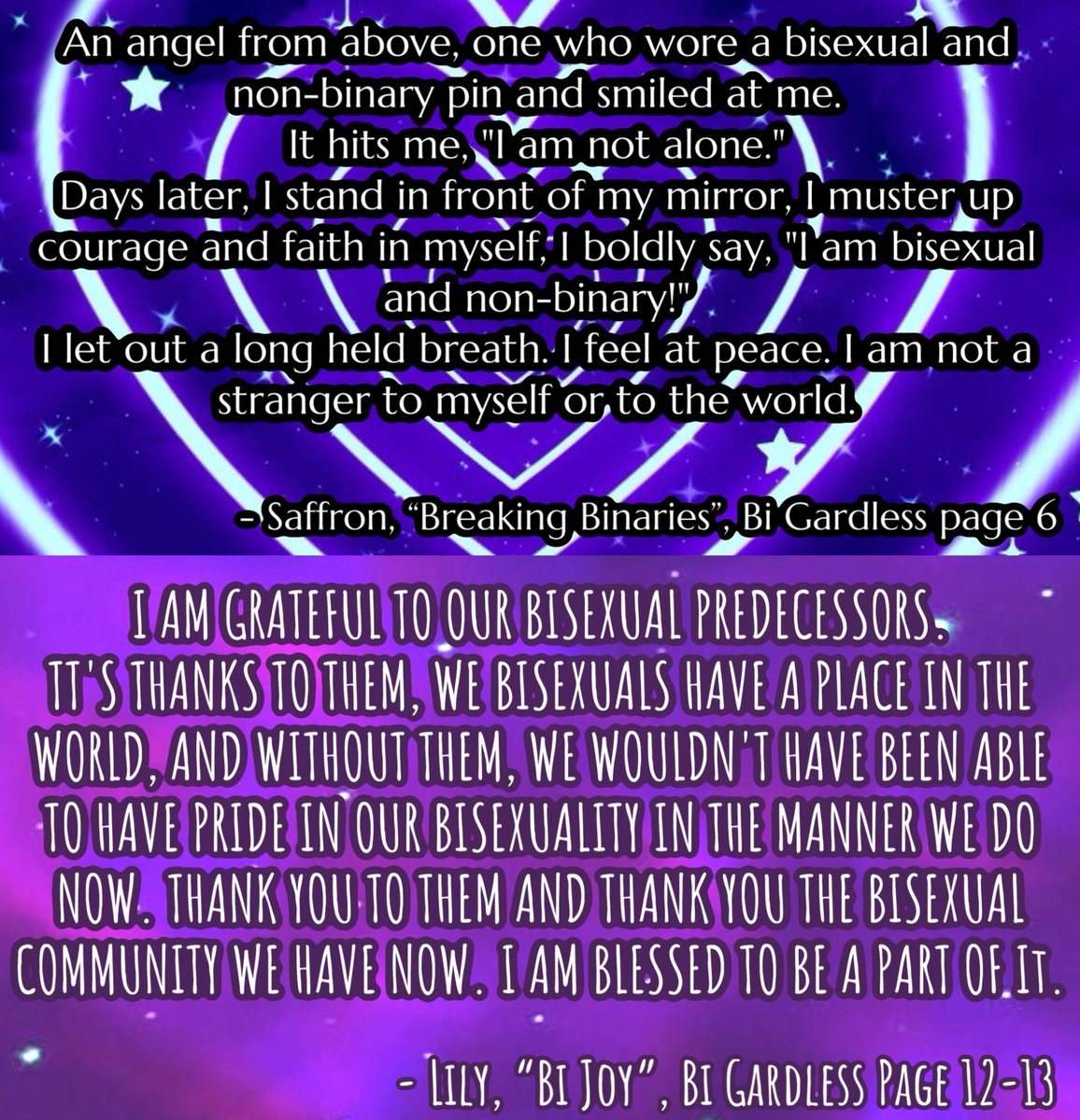 BiGardless's tweet image. Excerpts from Bi Gardless! Hope you enjoy these peeks at the writing and art! Read the full version from the link in my bio! 💜