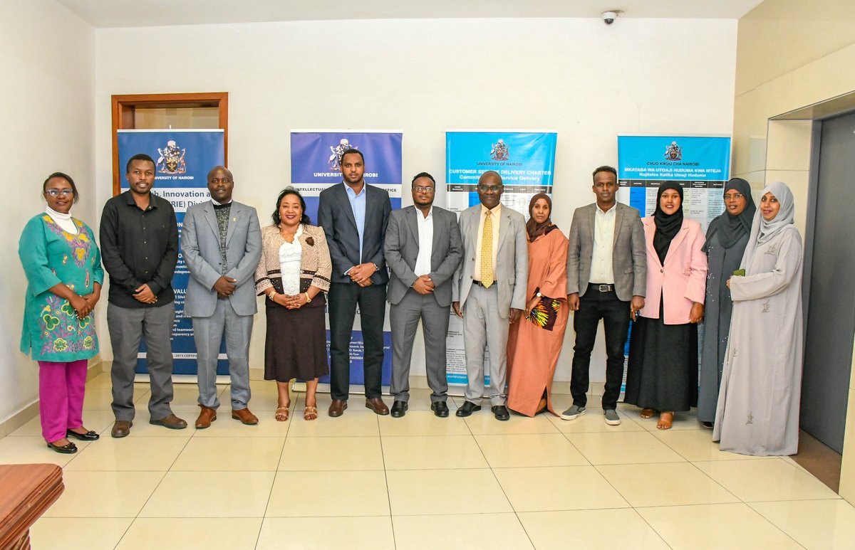 UoNDVCRIE's tweet image. A delegation from University of Hargeisa visited UoN on Friday 25th July 2025.Discussion centered on areas of potential partnership and collaboration between the two institutions. Photo:UoN's DVC Research,Innovation & Enterprise with the team from Hargeisa #WeAreUoN #research