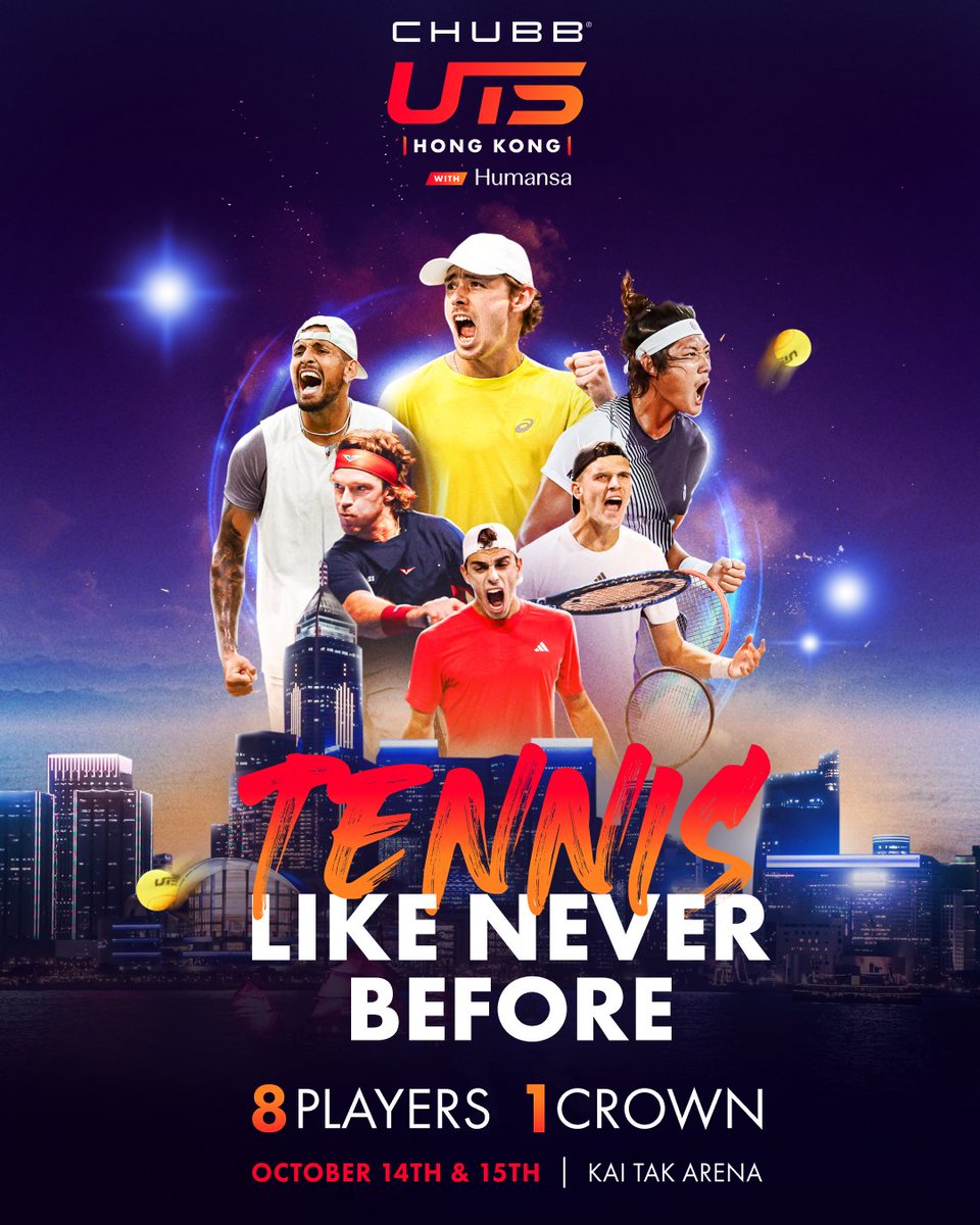 UTS Tour (@uts_tour_) on Twitter photo We’re proud to announce that the <a href="/Chubb/">Chubb</a> UTS Hong Kong with Humansa, will welcome <a href="/mensik_jakub_/">Jakub Mensik</a> to the field, along with Francisco Cerundolo, making his UTS debut!
They’ll join <a href="/NickKyrgios/">Nicholas Kyrgios</a>, Zhizhen Zhang, <a href="/AndreyRublev97/">Andrey Rublev</a>, and <a href="/alexdeminaur/">Alex de Minaur</a> on October 14–15. Stay tuned for Fran We’re proud to announce that the <a href="/Chubb/">Chubb</a> UTS Hong Kong with Humansa, will welcome <a href="/mensik_jakub_/">Jakub Mensik</a> to the field, along with Francisco Cerundolo, making his UTS debut!
They’ll join <a href="/NickKyrgios/">Nicholas Kyrgios</a>, Zhizhen Zhang, <a href="/AndreyRublev97/">Andrey Rublev</a>, and <a href="/alexdeminaur/">Alex de Minaur</a> on October 14–15. Stay tuned for Fran