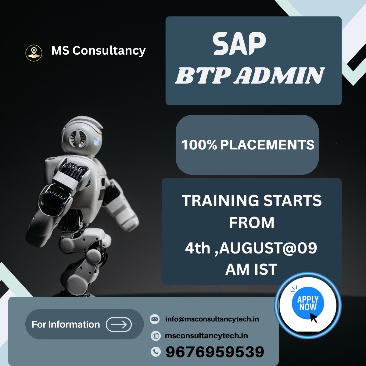 pavanmstech228's tweet image. Training Starts: 4th August 2025
  Time: 09:00 AM IS
#SAPBTPAdmin #SAPTraining #BTPAdminCourse #SAPCloudPlatform #SAPJobs #MSConsultancy #100PercentPlacement #AdminTraining #AugustBatch #TechTraining #ITCareerBoost #JobOrientedTraining #SAPBTP #EnrollNow