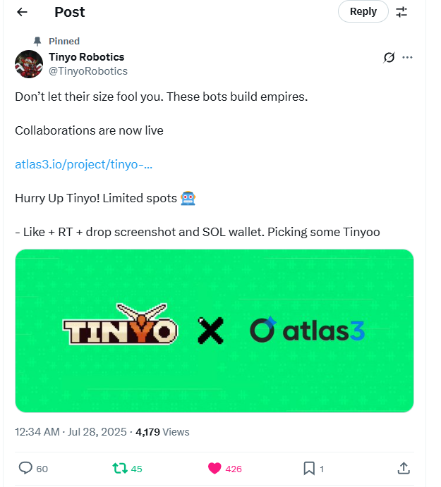 sofieeee28's tweet photo. @TinyoRobotics 35SuVs6tGz4GLtiUZifcTExsVHbo5XBMvsyDupL7pC1G

Tinyo for the winnn!! https://t.co/8hHb7qjdiF