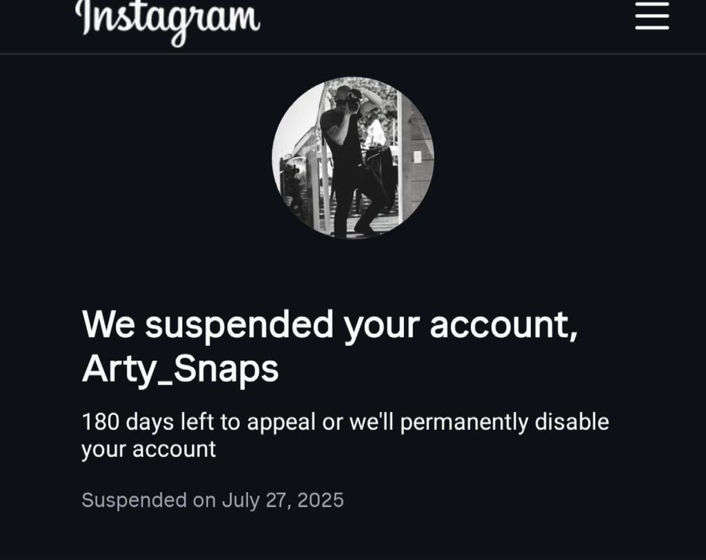 Instagram suspended my account today with no warning beforehand.