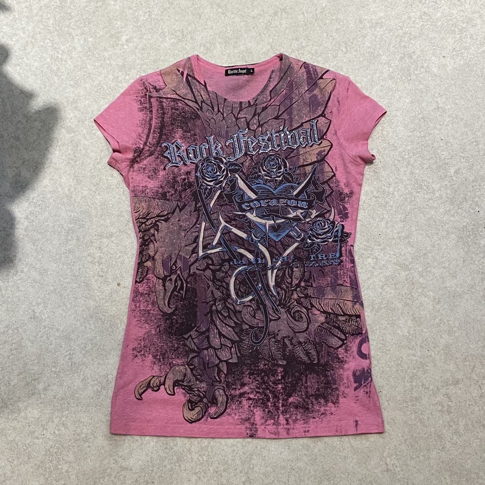 y2k グランジロックタトゥー柄ラインストーン Zempertoopa Women Y2k Gothic Long Sleeve Top Wings Graphic