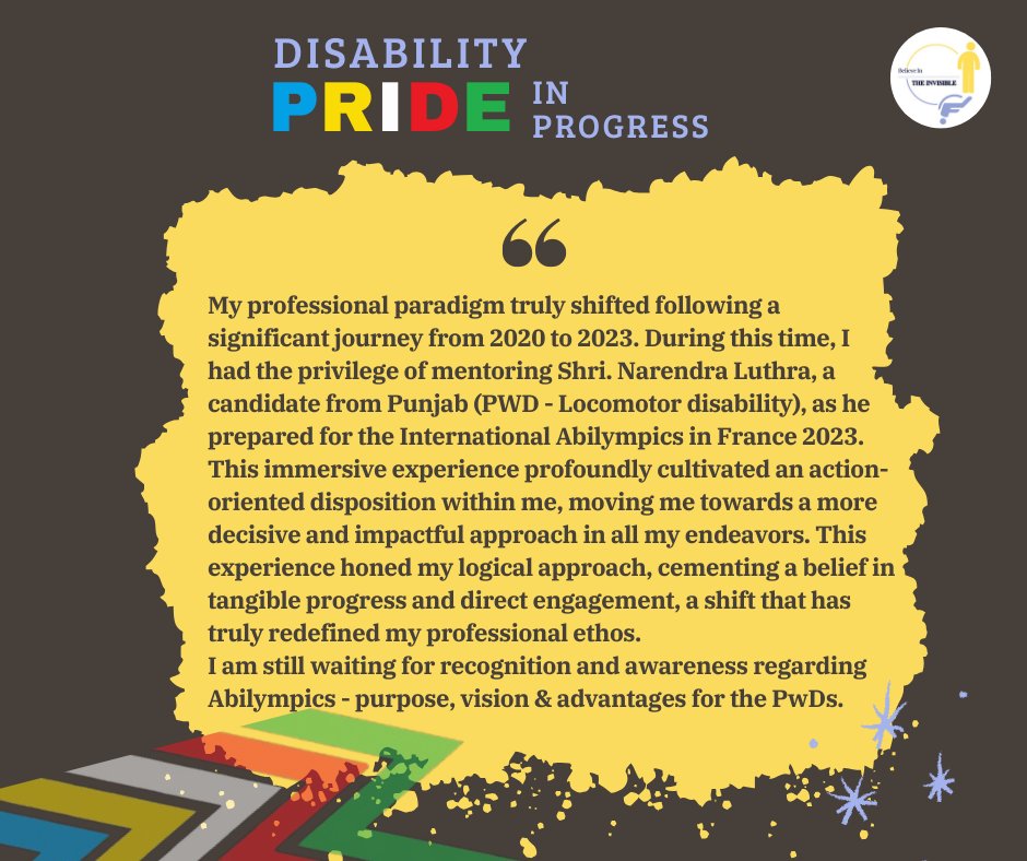 Sometimes, #DisabilityPride doesn’t begin with personal identity, it begins when someone chooses to stand beside a cause with heart &amp; intention. For Madhav Sharma, the journey of mentoring a person with disability was a shift in how he worked, thought &amp; showed up for #inclusion.