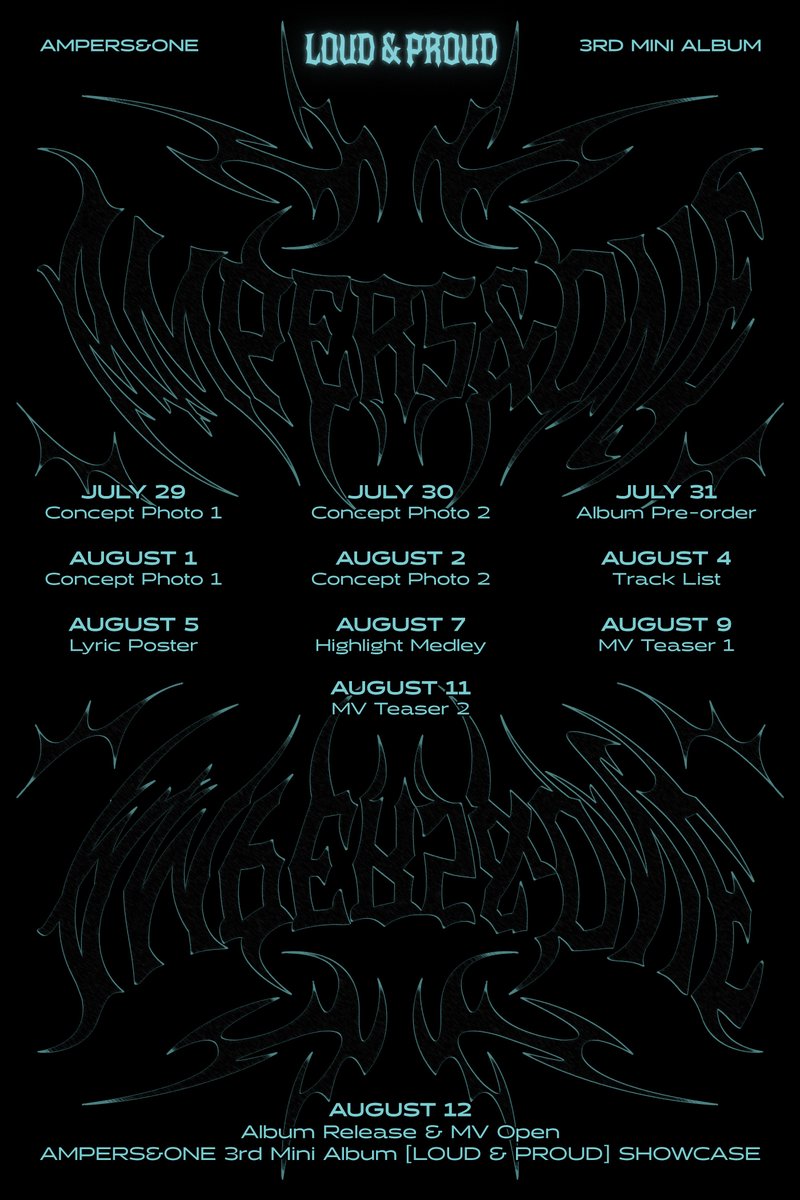 _AMPERSANDONE_'s tweet photo. 앰퍼샌드원 (AMPERS&amp;ONE)
3rd Mini Album [LOUD &amp; PROUD]

Schedule Announcement

ALBUM RELEASE 🪽 2025.08.12 6PM (KST)

#앰퍼샌드원 #AMPERSANDONE #LOUDANDPROUD #라우드앤프라우드 https://t.co/4ScPWOO66i