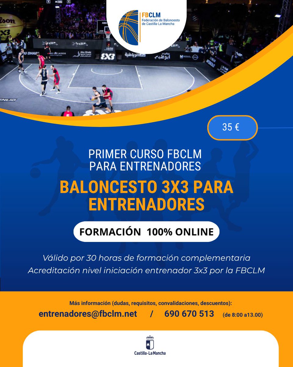 fbclm's tweet image. #FormacionFBCLM📚| 📢IMPORTANTE
🚨La FBCLM lanza su primer Curso para Entrenadores de Baloncesto 3x3.
💻100% Online.
🎓30 Horas de Formación Complementaria
TODA LA INFO👇
📰 fbclm.net/formacionfbclm…
#PasionXBasketCLM