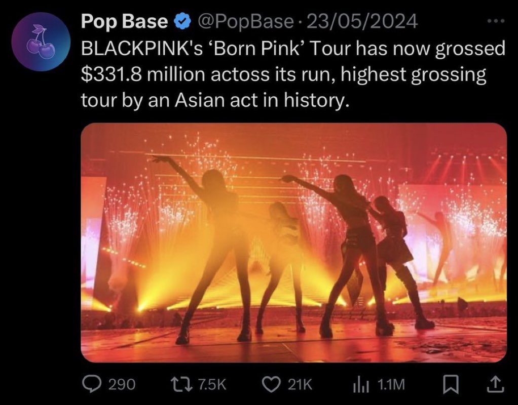 bponrepeat_1's tweet image. 331.8M gross from just one tour across 64 shows ๐ญ