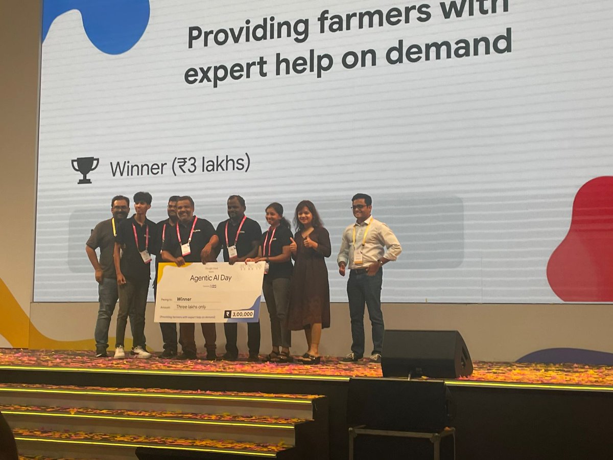Digitide_sol's tweet image. Victory for Team Digitide!

Team Kovishine won the 48hr Google Agentic AI Hackathon with a cutting-edge farming solution using Vertex AI—personalized crop guidance, subsidy mapping &amp;amp; more!

Best use case &amp;amp; architecture!

#Digitide #AgenticAI #GoogleVertexAI #AIHackathon