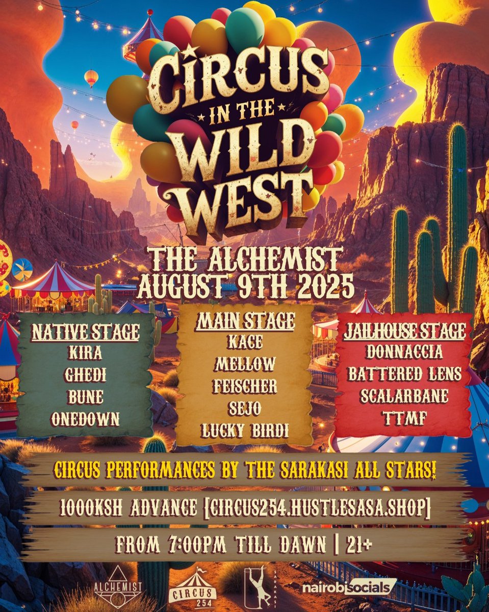 DJ OneDown  takes the Native Stage with wild soul and tribal rhythm at Alchemist.
From dusty trails to tribal tales: this isn’t just a set—it’s a cultural rodeo of beats and spirit 🎧✨

Cop advance tickets now; 🔗 circus254.hustlesasa.shop

#HappyNewWeek #TrendingNow