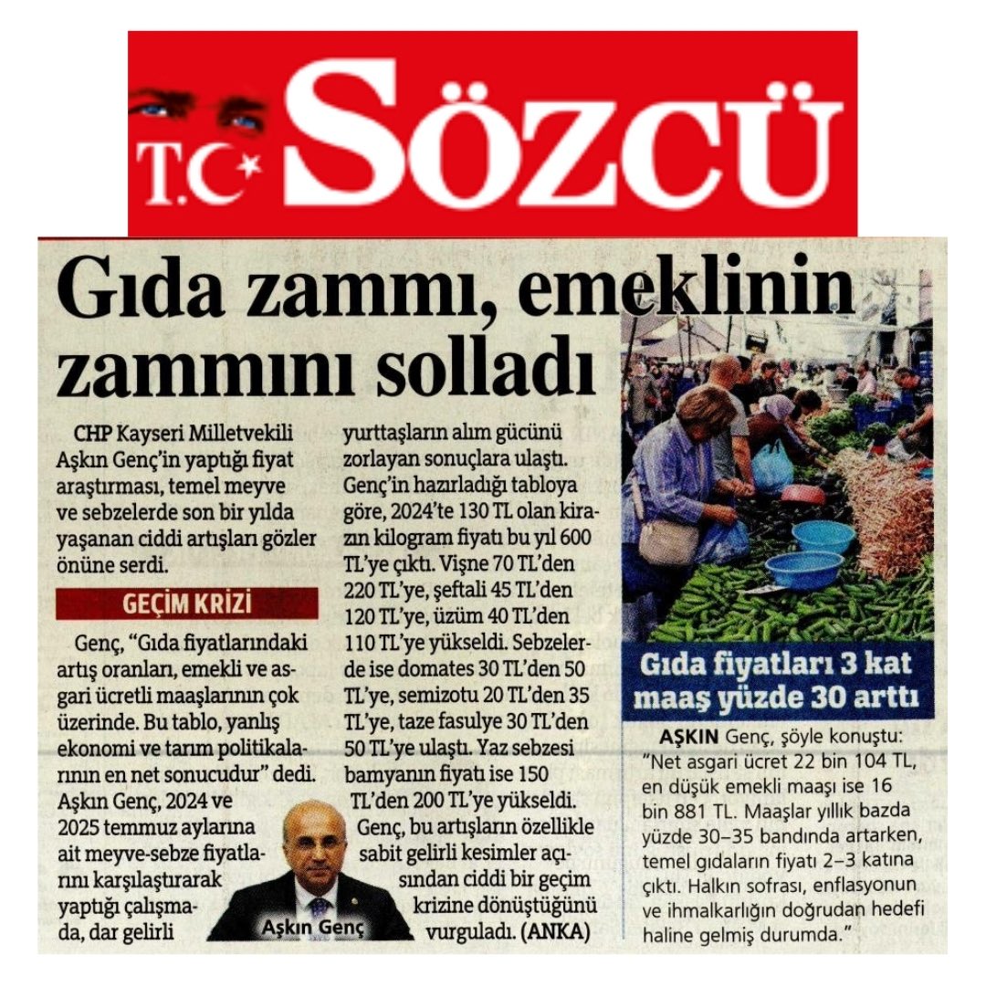 gencaskn's tweet image. ❗️Kiraz 600 TL, bamya 200 TL.
❗️Bu fiyatları görünce “enflasyon düşüyor” diyenlere tek sorumuz var:
❗️Siz pazara hiç çıktınız mı?
🗞️@gazetesozcu